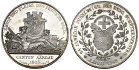 Aargau 1849 Schützenmedaille in Silber 23.85g Ri: 1 B FDC