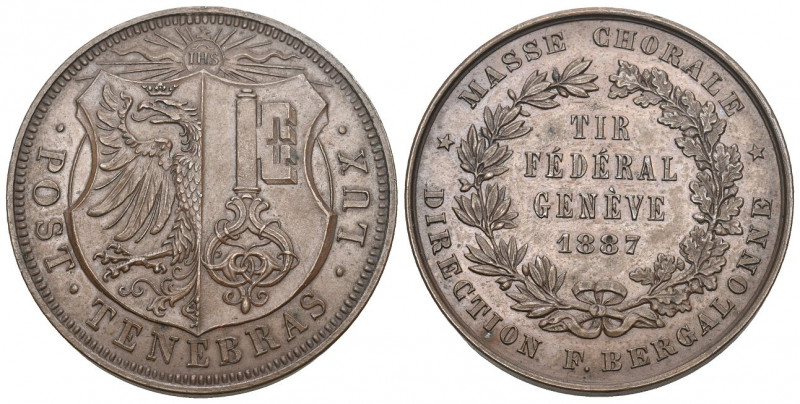 Genf/Genève. Kupfermedaille 1887. Genève. Tir fédéral. 30.07 g. Richter (Schütze...