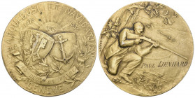 Genf / Genève. Bronce Medaille 1934. Genève. Arquebuse et Navigation. Randinschrift: "Tir de 100 Coups 300m 1934 Prix 2eme Classe. Richter (Schützenme...