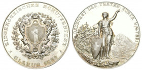 Glarus. Silbermedaille 1892. Glarus. Eidgenössisches Schützenfest. 37.44 g. Richter (Schützenmedaillen) 808b. Pracht­volle Erhaltung mit herrlicher Pa...