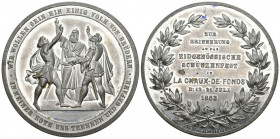 Neuenburg / Neuchâtel. Weissmetallmedaille 1863. La Chaux-de-Fonds. Eidgenössisches Schützenfest. 44.54 g. Richter (Schützen­medaillen) 947b. Sehr sel...