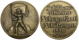 Schwyzer Kantonal-Schützengesellschaft. Jubiläumsschiessen 1950. 51.58 g. Richter 1105c Selten. vorzüglich