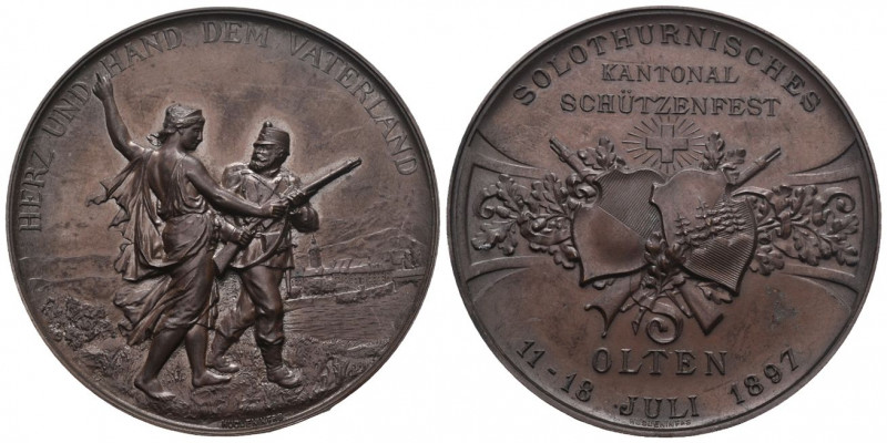 Solothurn. Kupfermedaille 1897. Olten. Kantonalschützenfest. 40.81 g. Richter (S...