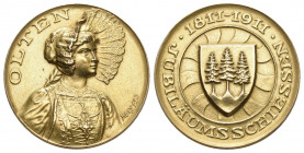 Solothurn Goldmedaille 1911. Jubiläumsschiessen in Olten. 8.47 g. Richter 1130a. Selten, nur 60 Exemplare hergestellt. Fast FDC.