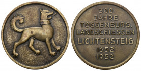 St. Gallen. Bronzemedaille 1952. Lichtensteig. 300 Jahre Toggenburger Landschiessen 1652-1952. 23.39 g. Richter (Schützenmedaillen) 1221 in Bronce nic...