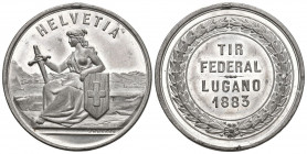 Tessin / Ticino. Blei-/Zinnmedaille 1883. Lugano. Tir fédéral. 16.62 g. Richter (Schützenmedaillen) 1376a. ohne Originalhenkel, Sehr selten vorzüglich...