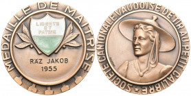 Waadt 1955 Societe Cantonale Bronce Medaille 50mm Ri: 1646c unz