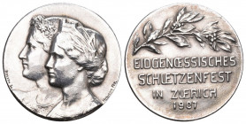 Zürich. Silbermedaille 1907. Zürich. Eidgenössisches Schützenfest. 10.62 g. Richter (Schützenmedaillen) 1793dbis unz