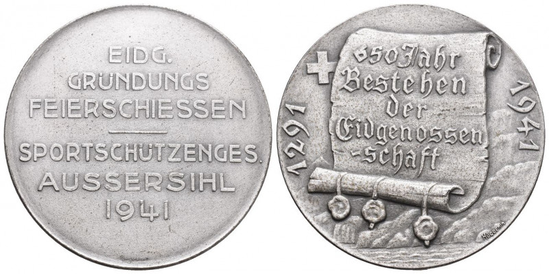 Zürich. Versilberte Bronzemedaille 1941. Aussersihl. Eidgenössisches Gründungsfe...