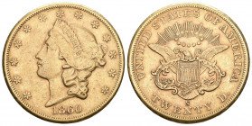 USA 20 Dollars 1860 S, San Francisco. Liberty Head. 33,39g Fr. 172. KM: 74.1 ss+