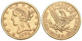 USA 5 Dollars 1894 S San Francisco, Liberty Head. 8.33 g. Fr. 145, KM: 101 ss+