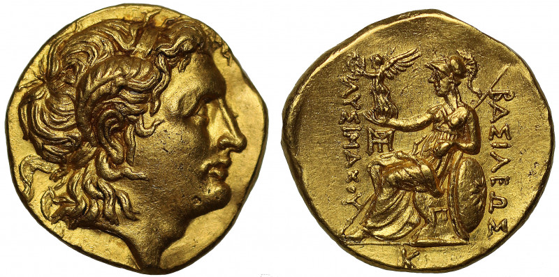Kings of Thrace, gold Stater, in the name and types of Lysimachos, Byzantion, c....
