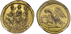 Skithia, Geto-Dacians, Koson, mid-1st century BC, gold Stater, KOΣΩN, Roman consul accompanied by two lictors advancing left, monogram before, rev. ea...