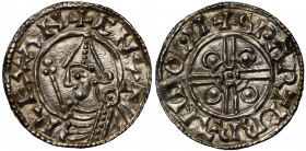 MS66 | Canute (1016-35), silver Penny, Helmet type (1024-30), Lincoln Mint, Moneyer Svartbrandr, helmeted bust left with sceptre, legend surrounding, ...