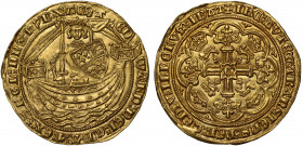 MS65 | Edward III (1327-77), gold Noble, Calais Mint, Treaty Period (1361-69), Group b, King standing in ship with upright sword and quartered shield,...