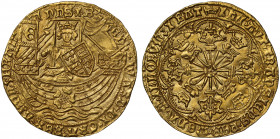 Edward IV, first reign (1461-70), "Rose" Ryal of Ten Shillings, light coinage (1465-70), London, King standing in ship holding sword and shield, ship ...