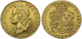 George II (1727-60), gold Guinea, 1745, intermediate laureate head left, Latin legend surrounding, GEORGIVS.II. DEI.GRATIA., rev. second crowned quart...