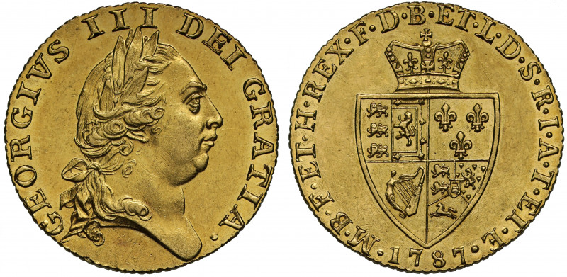 George III (1760-1820), gold Guinea, 1787, fifth laureate head right, GEORGIVS ....
