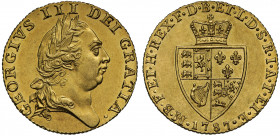 George III (1760-1820), gold Guinea, 1787, fifth laureate head right, GEORGIVS .III. DEI.GRATIA, rev. spade shaped crowned quartered shield of arms, d...