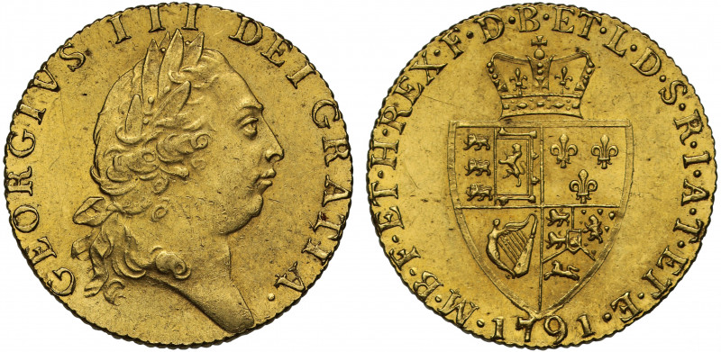 MS61 | George III (1760-1820), gold Guinea, 1791, fifth laureate head right, GEO...