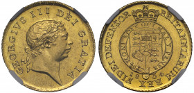 MS63 | George III (1760-1820), gold Half Guinea, 1804, seventh laureate head right, legend surrounding, GEORGIVS III DEI GRATIA, rev. quartered shield...