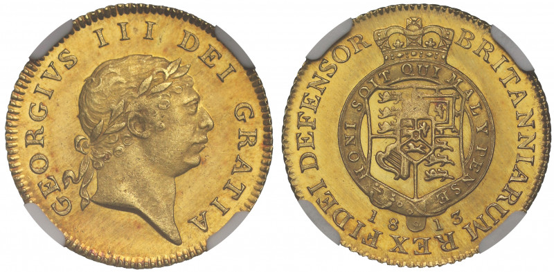 PF64 | George III (1760-1820), gold proof Half Guinea, 1813, seventh laureate he...