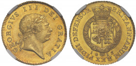 PF64 | George III (1760-1820), gold proof Half Guinea, 1813, seventh laureate head right, legend surrounding, GEORGIVS III DEI GRATIA, rev. quartered ...