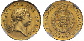 MS62 | George III (1760-1820), gold Half Guinea, 1813, seventh laureate head right, legend surrounding, GEORGIVS III DEI GRATIA, rev. quartered shield...