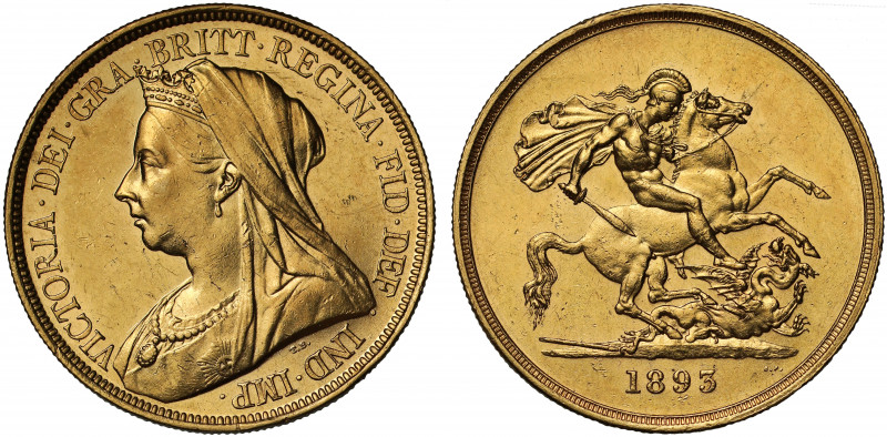 AU Details | Victoria (1837-1901), gold Five Pounds, 1893, crowned and veiled bu...