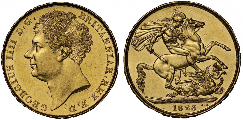 MS61 | George IV (1820-30), gold Two Pounds, 1823, bare head left, J.B.M. below ...
