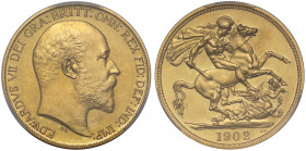 PR63 Matte | Edward VII (1901-10), gold matt proof Two Pounds, 1902, bare head right, De S. below truncation for engraver George W De Saulles, Latin l...