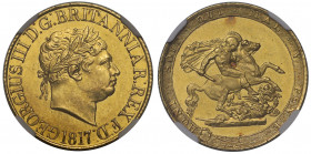 MS63 | George III (1760-1820), gold Sovereign, 1817, first laureate head right, date below, Latin legend commences lower left GEORGIUS III D: G: BRITA...