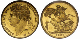 MS63 | George IV (1820-30), gold Sovereign, 1822, first laureate head left, B.P. for Benedetto Pistrucci below neck, legend and toothed border surroun...