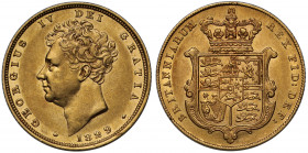 AU55 | George IV (1820-30), gold Sovereign, 1829, second bare head left, date below neck, legend and toothed border surrounding. GEORGIUS IV DEI GRATI...