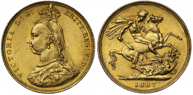 Victoria (1837-1901), gold Sovereign, 1887, Jubilee type crowned bust left, J.E....