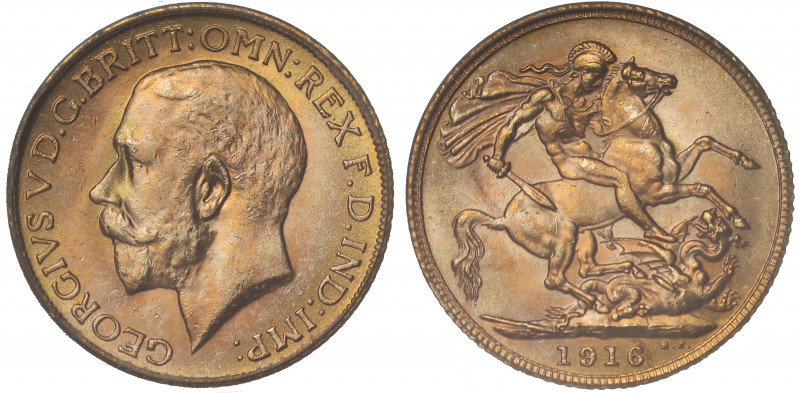 MS64 | George V (1910-36), gold Sovereign, 1916, bare head left, B.M. on truncat...