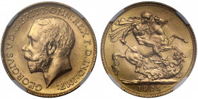 MS65+ | George V (1910-36), gold Sovereign, 1925, bare head left, B.M. on truncation, GEORGIVS V D.G. BRITT: OMN: REX F.D. IND: IMP:, rev. struck en m...