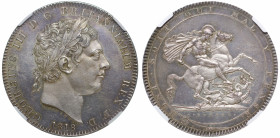 MS62 | George III (1760-1820), silver Crown, 1818 LVIII, laureate head right, engraved by Benedetto Pistrucci, PISTRUCCI below truncation, date below,...