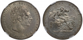 MS64 | George III (1760-1820), silver Crown, 1820 LX, laureate head right, PISTRUCCI below truncation, date below, Latin legend and toothed border sur...