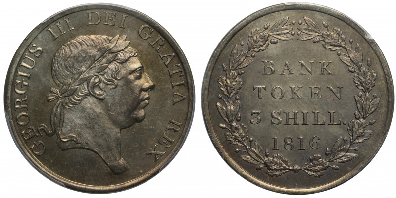 MS63 | George III (1760-1820), silver Bank Token of Three Shillings, 1816, secon...