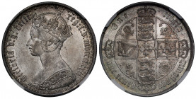 MS63 | Victoria (1837-1901), silver Florin, 1872, Gothic type, crowned Gothic type bust left, Latin legend in Gothic letters with linear and 33 longer...
