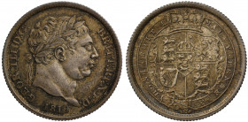 MS64 | George III (1760-1820), silver Shilling, last coinage, 1819, the 9 of date struck over an 8, laureate head right, date below, Latin legend and ...