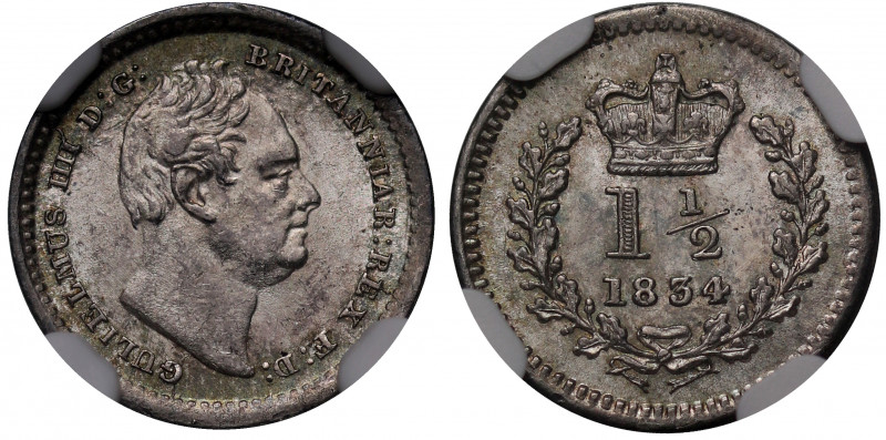 MS62 | William IV (1830-37), Three Halfpence, 1834, bare head right, legend and ...