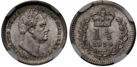 MS62 | William IV (1830-37), Three Halfpence, 1834, bare head right, legend and toothed border surrounding, GULIELMUS IIII D: G: BRITANNIAR: REX F: D:...