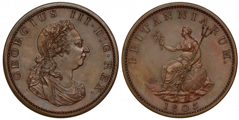 PF63 BN | George III (1760-1820), bronzed proof copper Twopence, 1805, struck by...