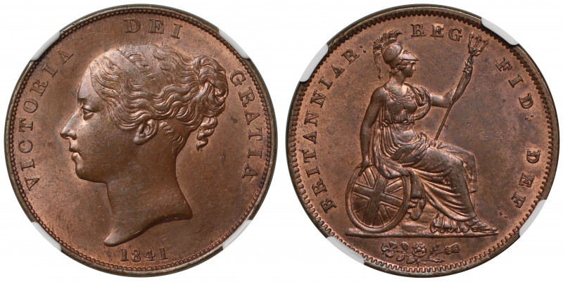 MS64+ BN | Victoria (1837-1901), copper Penny, 1841, young filleted head left, d...