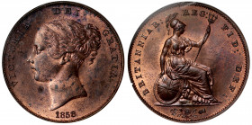 MS64 RB | Victoria (1837-1901), copper Penny, 1858, Ornamental Trident, 8 over 3 in date, young filleted head left, larger date below, W.W. incuse on ...