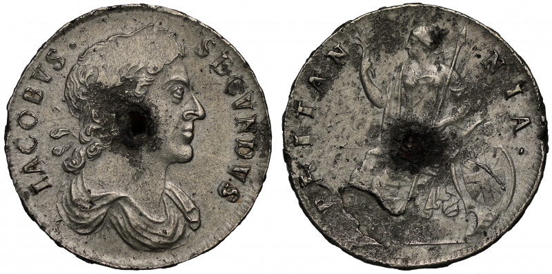 UNC Details | James II (1685-88), tin Halfpenny with copper plug in centre, 1686...