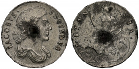 UNC Details | James II (1685-88), tin Halfpenny with copper plug in centre, 1686, laureate and draped bust right, legend surrounding, IACOBVS SECVNDVS...