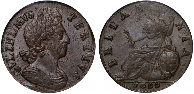 MS62 BN | William III (1694-1702), copper Halfpenny, 1699, laureate and cuirasse...